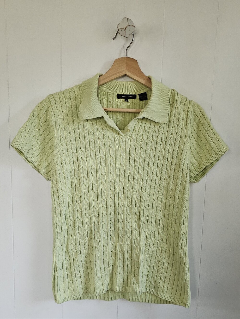 JEANNE PIERRE Green Cable-Knit Polo